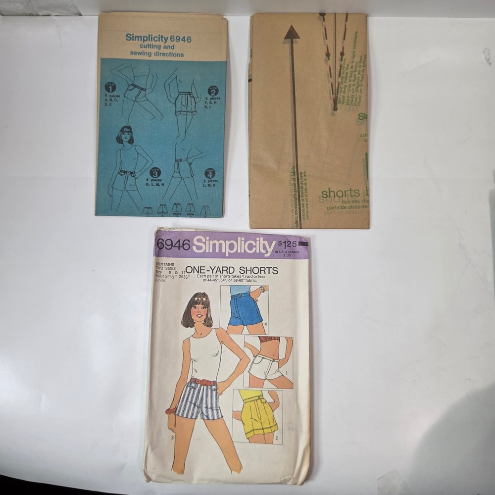 Vtg 1975 Simplicity 6946 Sewing Pattern One Yard Shorts Size 9 11 FF Uncut